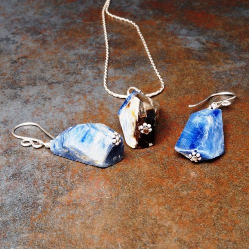 Handmade sterling silver Kyanite slab jewellery collection